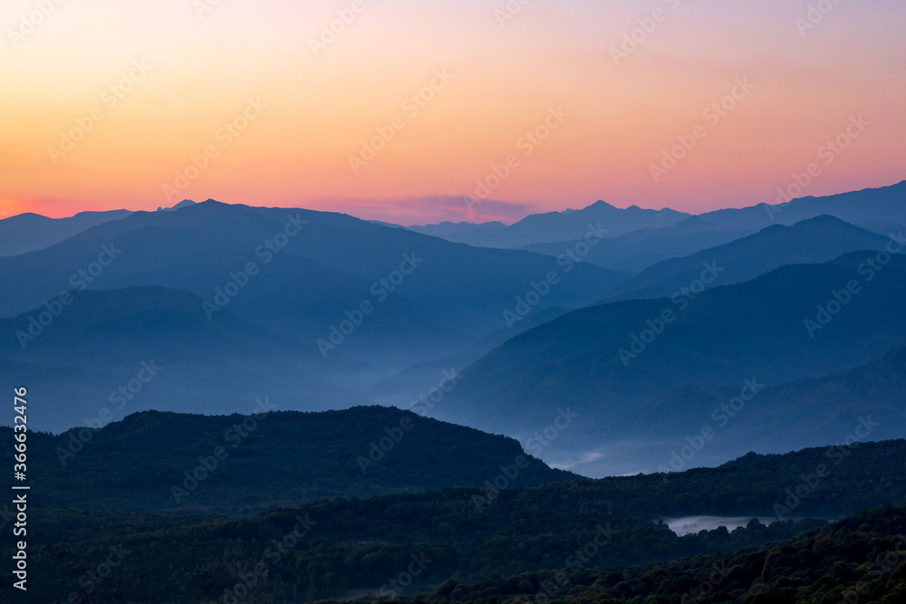 Mountain landscape in the early morning before sunrise