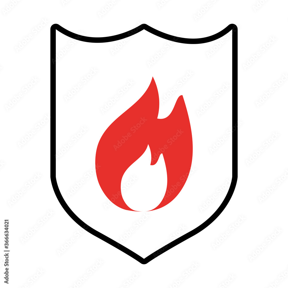 shield with fire flame icon, half line half color style shield with fire flame icon, half line half color style