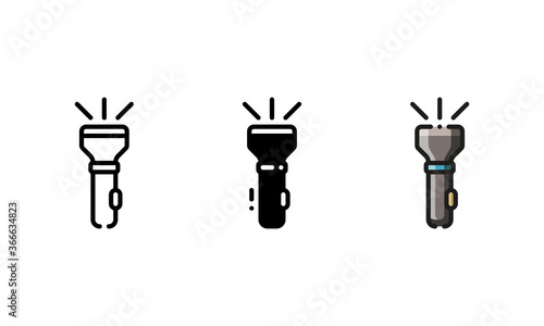 Flashlight icon. With outline, glyph, and filled outline style