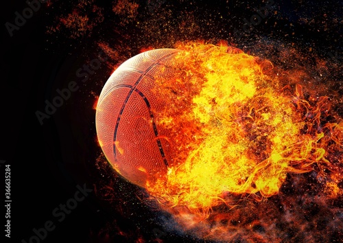 炎に包まれたバスケットボールのボール