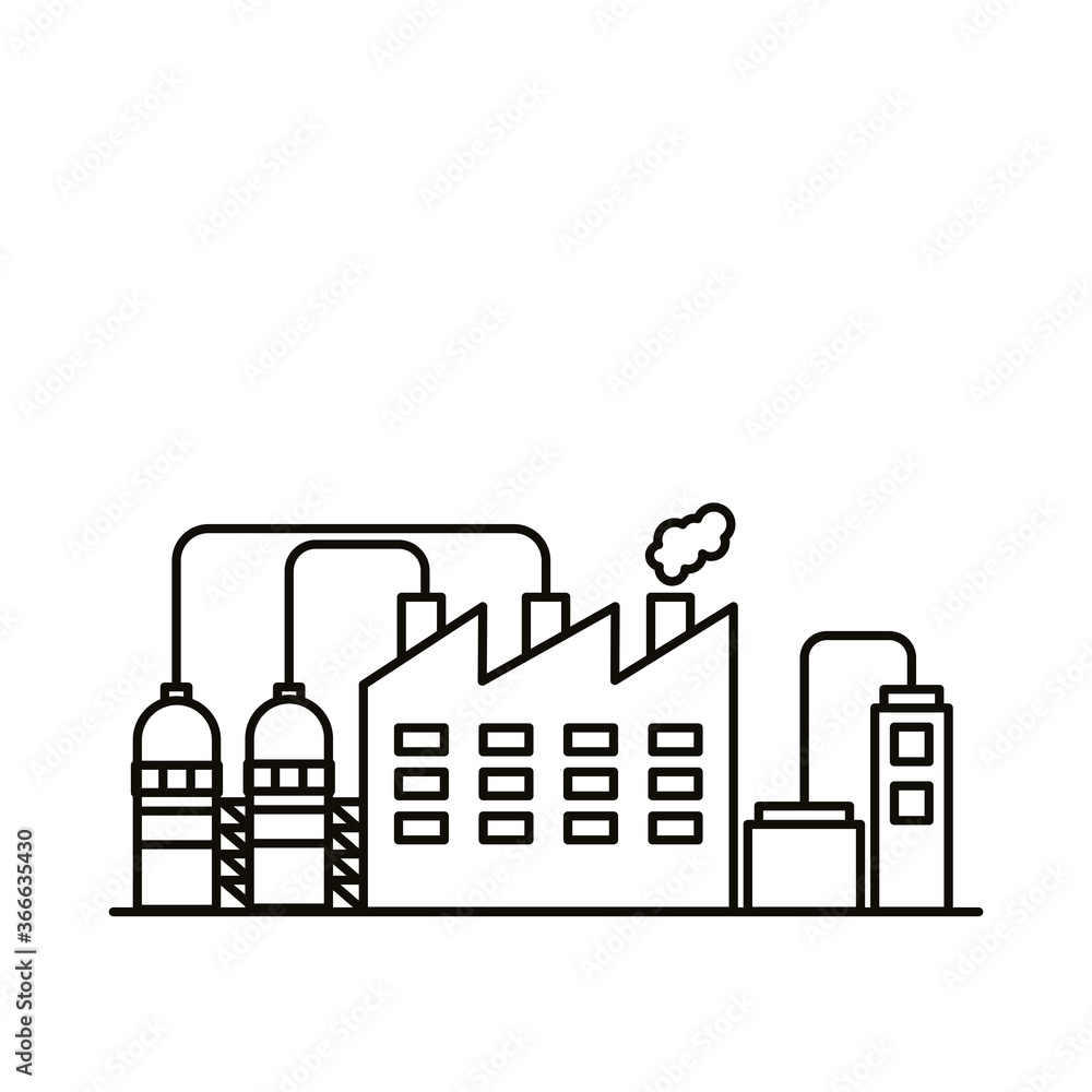 industry factory buildings and chimneys line style icons