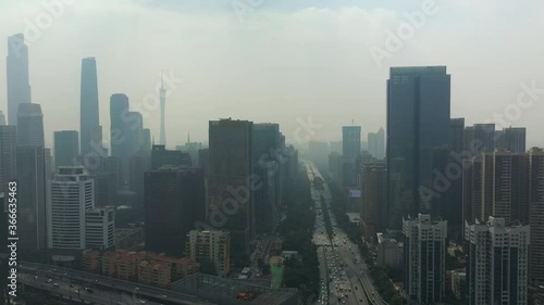 Wallpaper Mural day time smog guangzhou city downtown district traffic street aerial panorama 4k china Torontodigital.ca