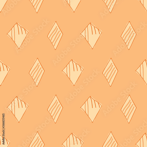 Off kilter kite shapes on orange background Seamless pattern Vector hand drawn doodle style illustration surface design