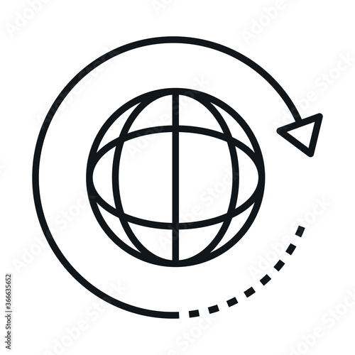 360 degree earth globe virtual rotation linear style icon design