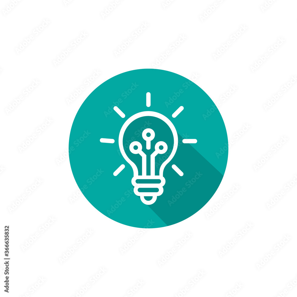 Light bulb circle icon with long shadow. Flat design style Light bulb circle icon with long shadow. Flat design style