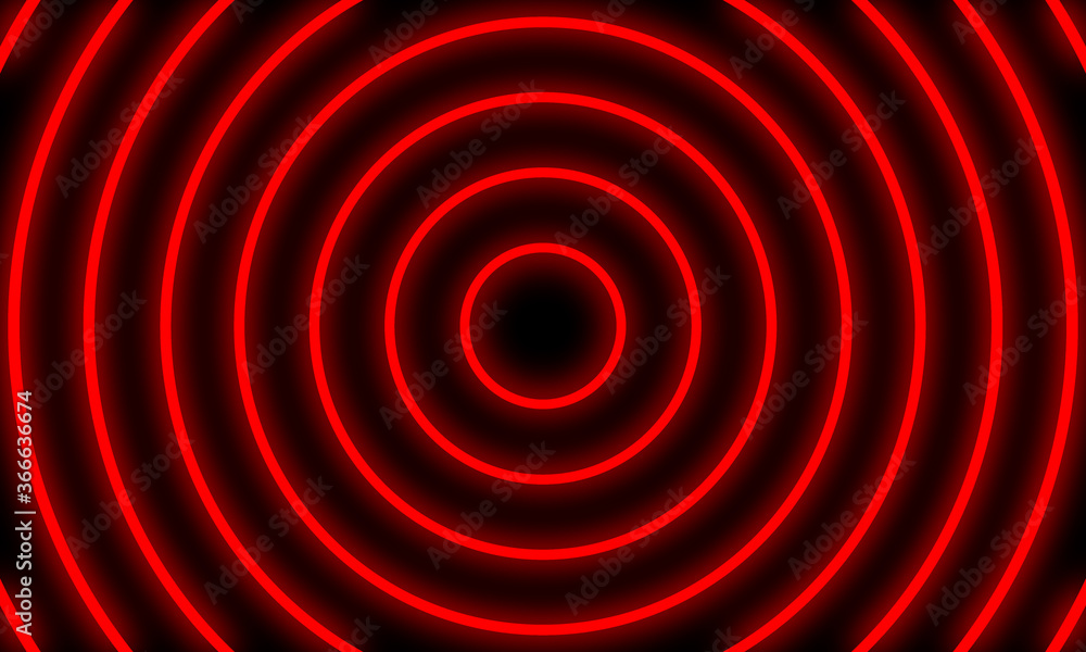 Abstract red neon light circles background. Abstract red neon light circles background.