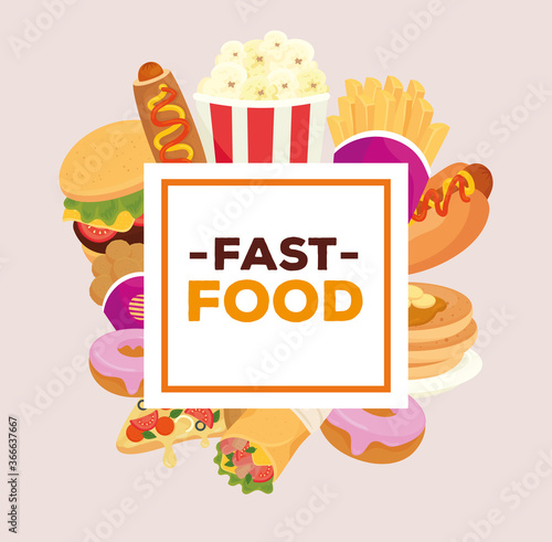 banner with different delicious fast food