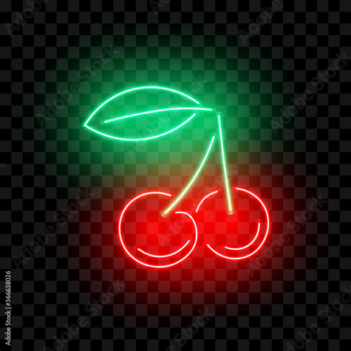 Pair of cherries neon sign, vector illustration.