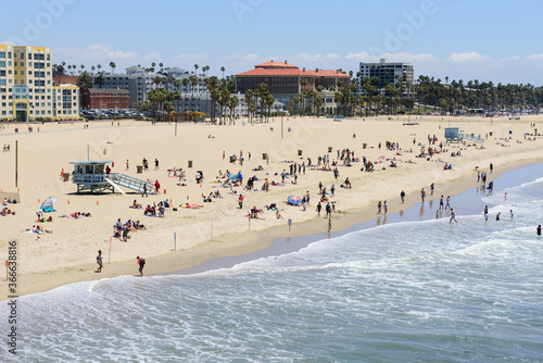 Fototapeta Naklejka Na Ścianę i Meble -  Aerial view on Santa Monica beach 