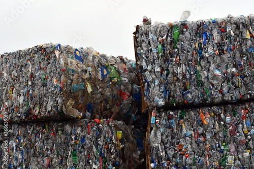 Plastic soda bottles all bailed up