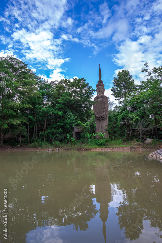 The background of the important religious sites in Nong Khai Province of Thailand (Sala Keo Kou) has Buddha images, statues, sculptures and history for tourists to study while traveling.