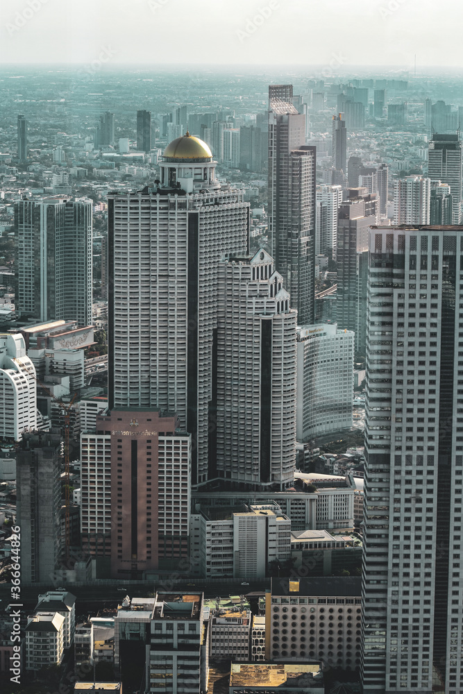Edificios de la ciudad de Bangkok vistos desde un mirador. Se observan una variada arquitectura