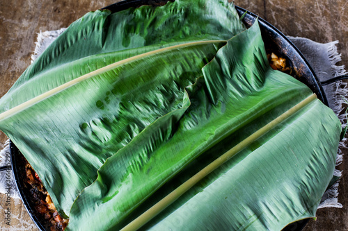 Leafs on a rice plate