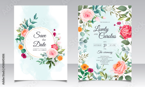 Wedding invitation set card template wreath design with beautiful floral