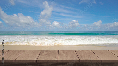 Wood table bar and beach background © BUDDEE