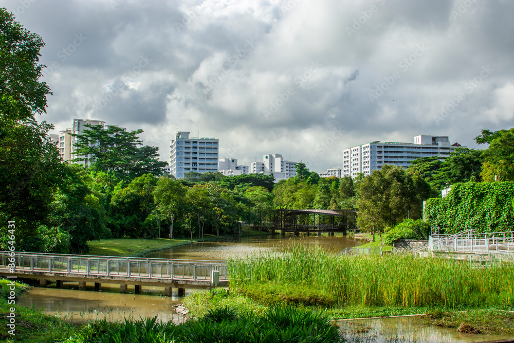 Φωτογραφία Singapore 19th June 2020: the pond and green roof toilet of Jurong Eco Garden