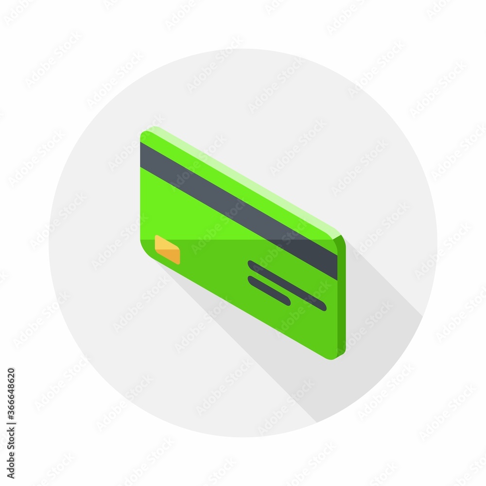 Credit card Green left view icon vector isometric. Flat style vector illustration.