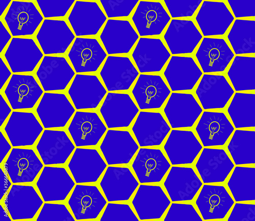 yellow eureka lamp seamless pattern, new ideas wallpaper for business concept, geometric purple background, vector illustration.