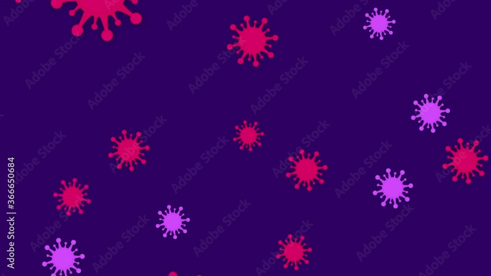 2D Animation of floating Corona virus icons on a purple background 2D Animation of floating Corona virus icons on a purple background