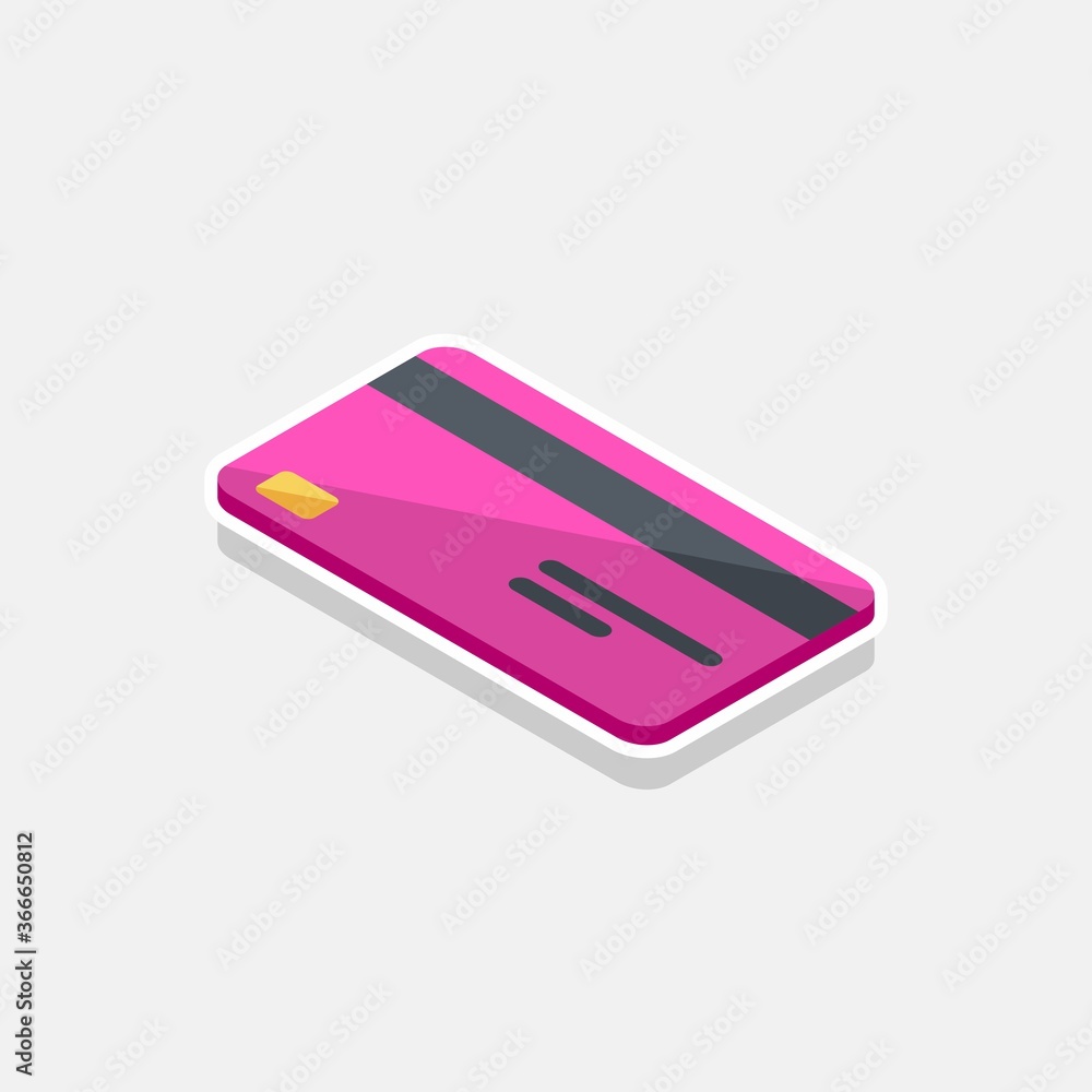 Credit card Pink left view - White Stroke+Shadow icon vector isometric. Flat style vector illustration. Credit card Pink left view - White Stroke+Shadow icon vector isometric. Flat style vector illustration.