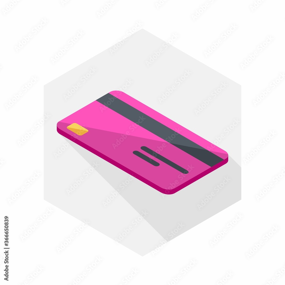 Credit card Pink left view icon vector isometric. Flat style vector illustration. Credit card Pink left view icon vector isometric. Flat style vector illustration.