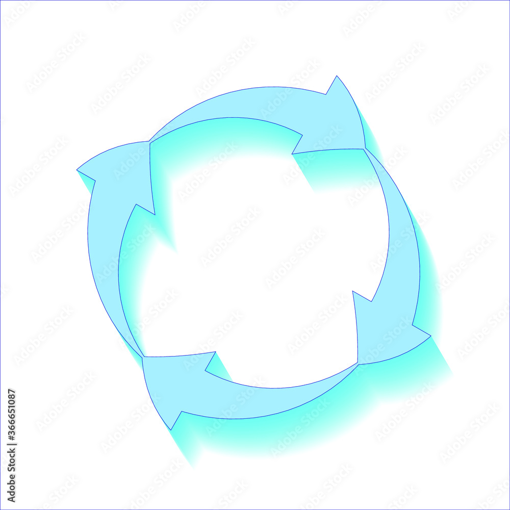 Circle arrows and blue shadow on white background, sign for design, vector illustration