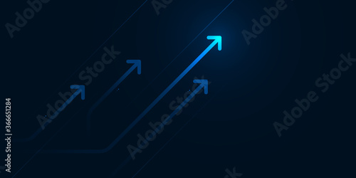 Light arrow up circuit on dark blue background, business growth concept.