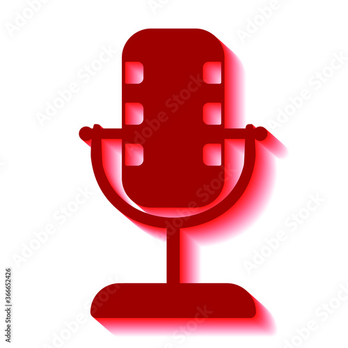 Studio microphone and red shadow on a white background, sign for design, vector illustration