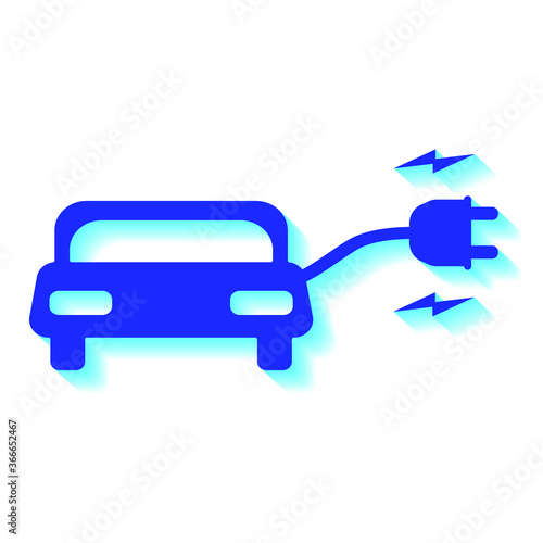 Electric car and blue shadow on a white background, sign for design, vector illustration