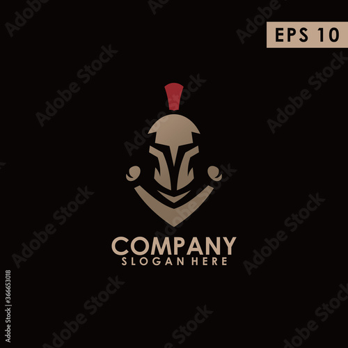 Sparta Gladiator Head Logo With Sword And Leaf Design Vector Template With Luxury