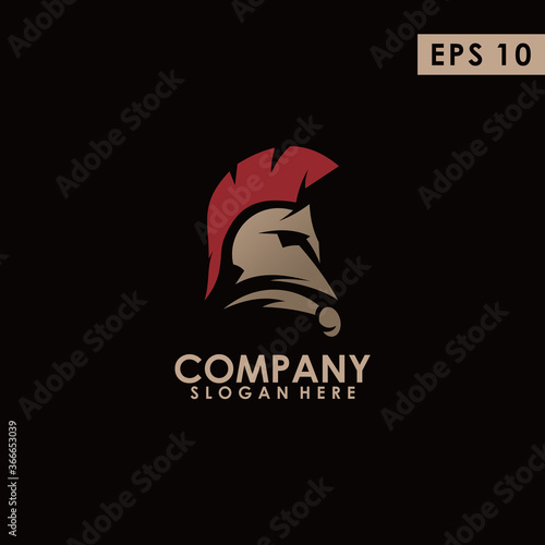 Sparta Gladiator Head Logo With Sword And Leaf Design Vector Template With Luxury
