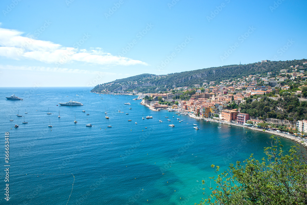 View of the town of Villefranche sur Mer on the French Riviera