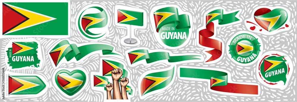 Vector set of the national flag of Guyana in various creative designs