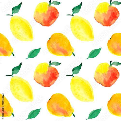 Fototapeta Naklejka Na Ścianę i Meble -  Fruit apples, lemons and pears. Seamless pattern on white background