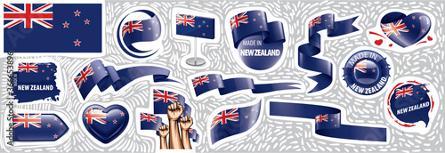 Vector set of the national flag of New Zealand in various creative designs