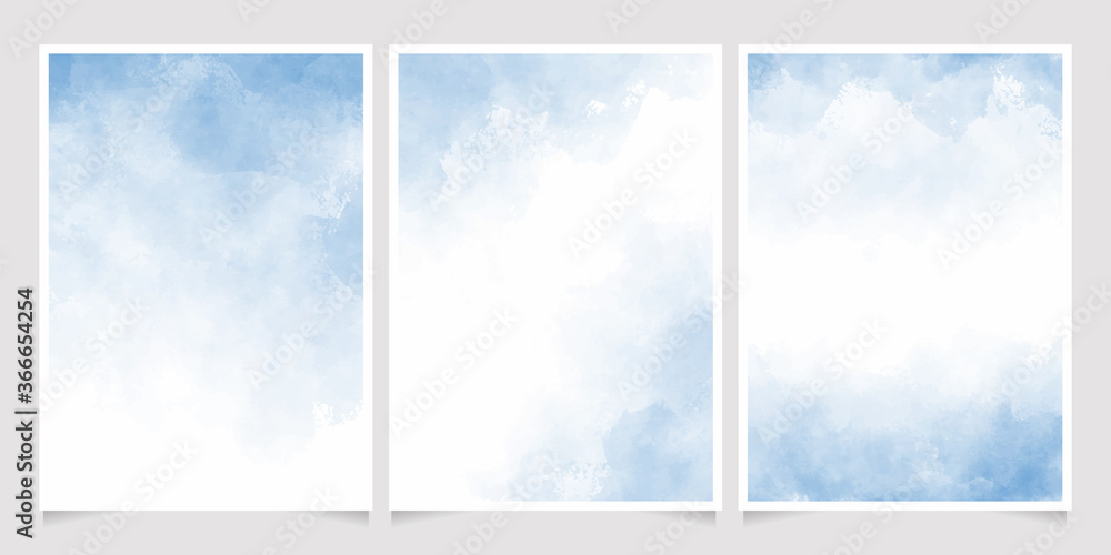 light cyan blue watercolor wet wash splash 5x7 invitation card background template collection - obrazy, fototapety, plakaty 