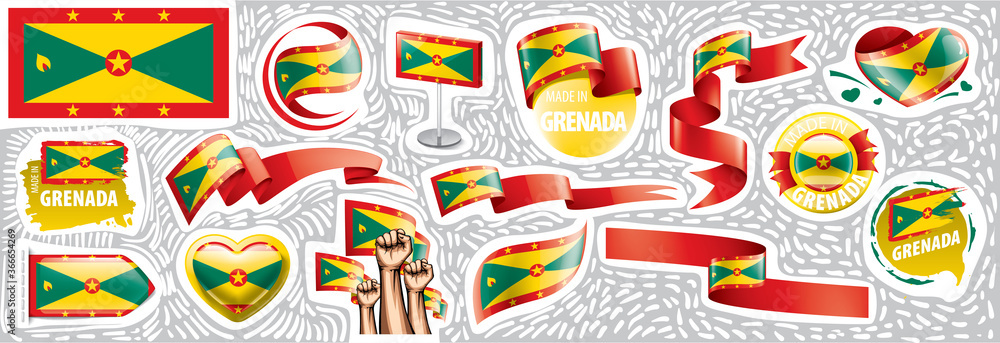 Vector set of the national flag of Grenada in various creative designs