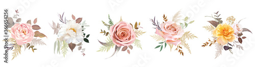 Luxurious beige trendy vector design floral bouquets