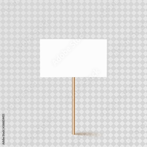 Empty banner layout on a wooden stick. On a transparent background.