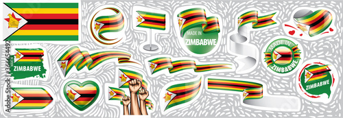 Vector set of the national flag of Zimbabwe in various creative designs