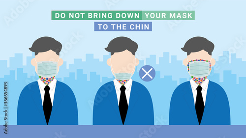 The pandemic of COVID-19 coronavirus. The businessman is wearing medical mask for protection. Do not bring down the mask to the chin.