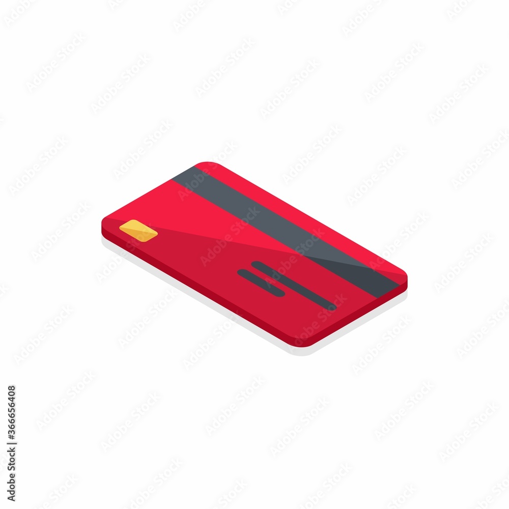 Credit card Red left view - Shadow icon vector isometric. Flat style vector illustration. Credit card Red left view - Shadow icon vector isometric. Flat style vector illustration.