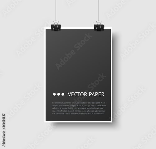 Black paper poster. Vector template of a paper sheet for poster and picture realistic vector
