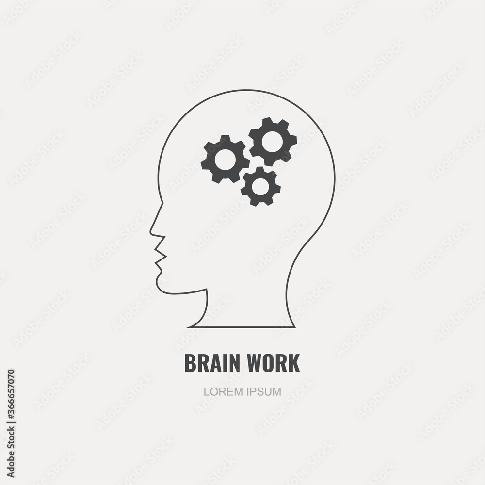 Vector line illustration. The human brain works. Isolated on grey background. Vector line illustration. The human brain works. Isolated on grey background.