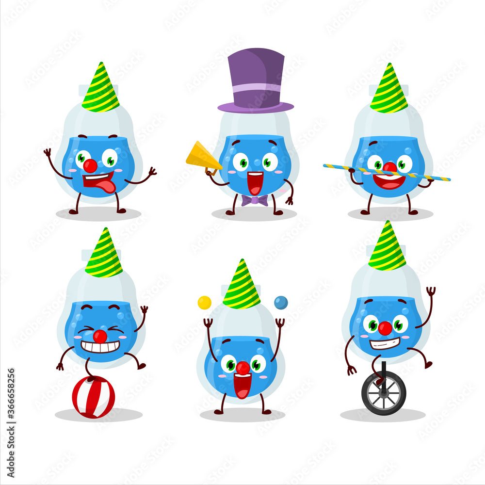 Cartoon character of blue potion with various circus shows Cartoon character of blue potion with various circus shows