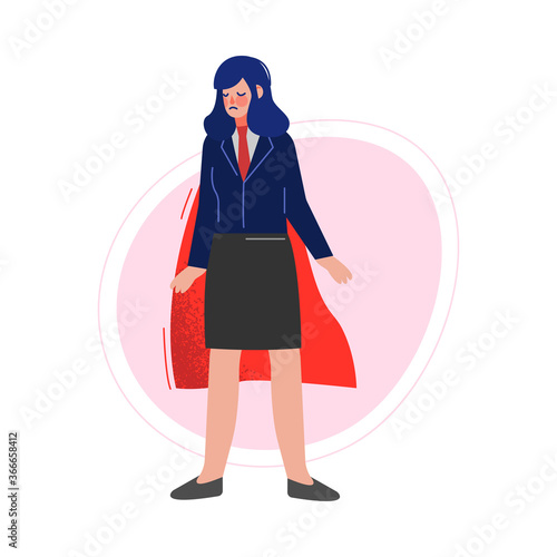 Businesswoman Wearing Red Waving Cape, Successful Superhero Business Person Character, Leadership, Challenge Goal Achievement Vector Illustration