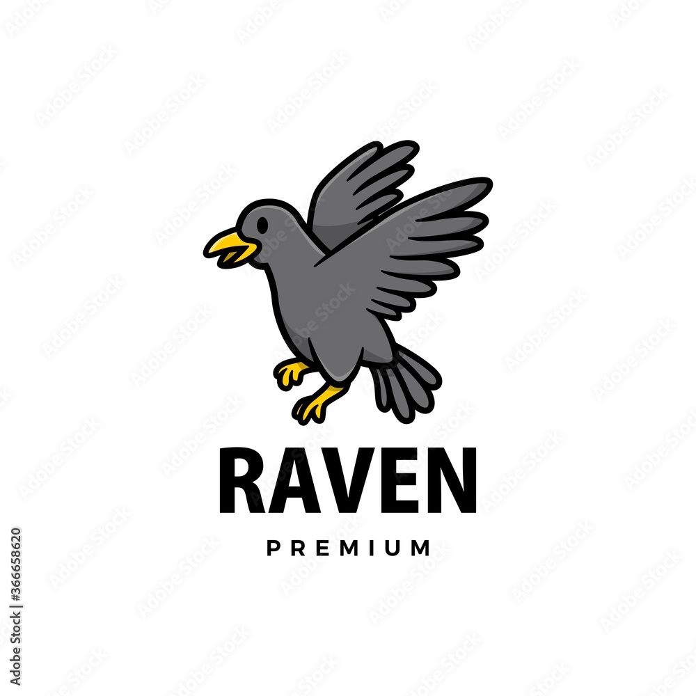 Fototapeta premium cute raven cartoon logo vector icon illustration