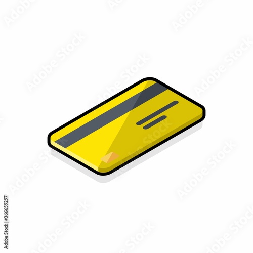 Credit card Yellow right view - Black Stroke+Shadow icon vector isometric. Flat style vector illustration.