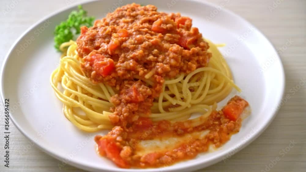 spaghetti bolognese pork or spaghetti with minced pork tomato sauce - Italian food style spaghetti bolognese pork or spaghetti with minced pork tomato sauce - Italian food style