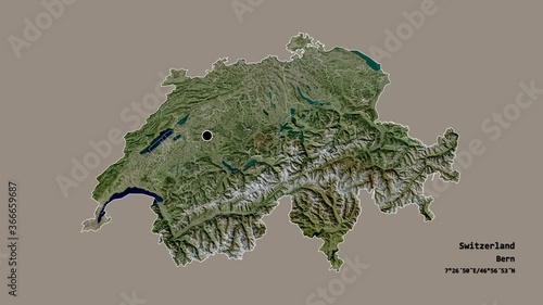 Uri, canton of Switzerland, with its capital, localized, outlined and zoomed with informative overlays on a satellite map in the Stereographic projection. Animation 3D photo